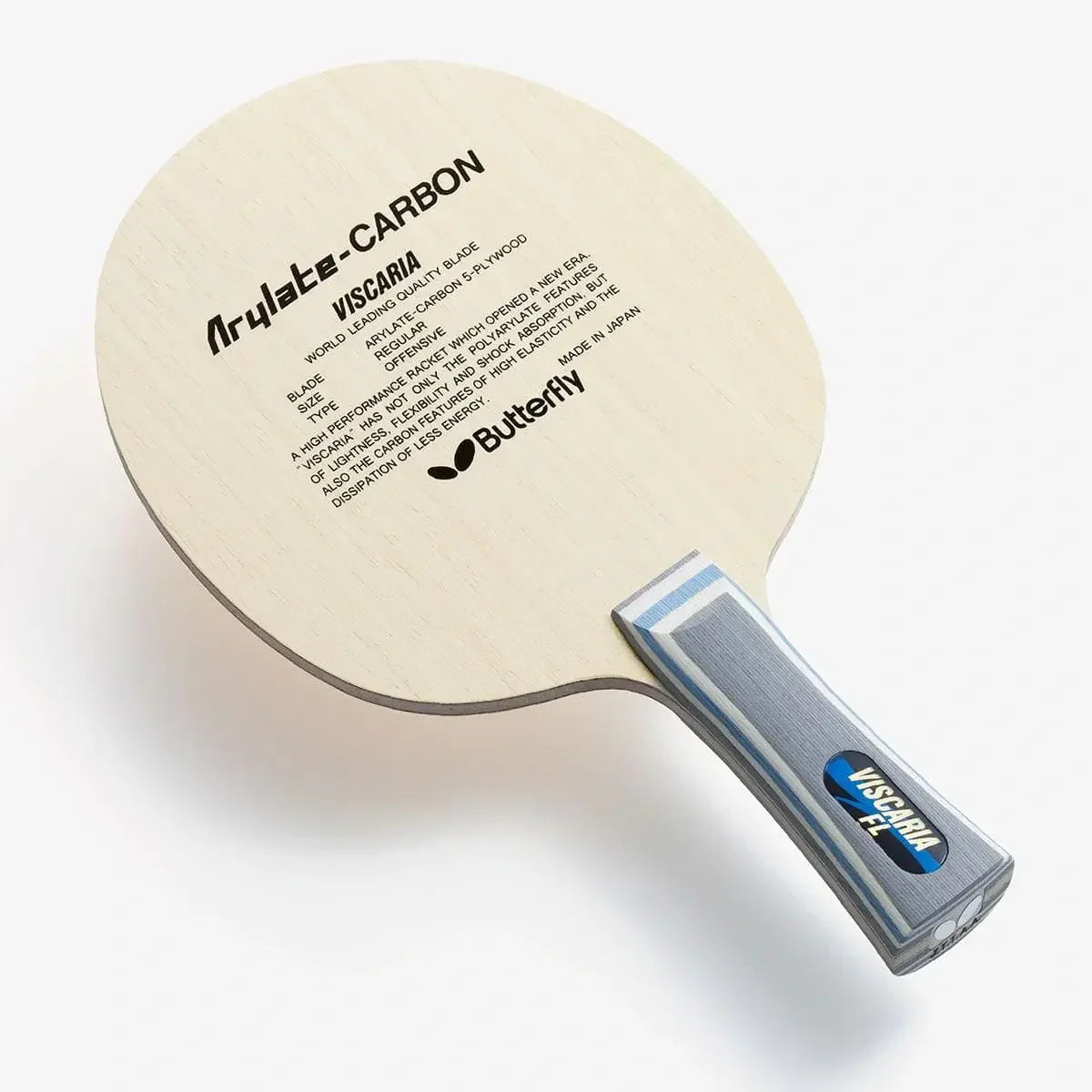 Butterfly Viscaria Arylate-Carbon table tennis blade designed for advanced offensive players seeking speed, spin, and precision